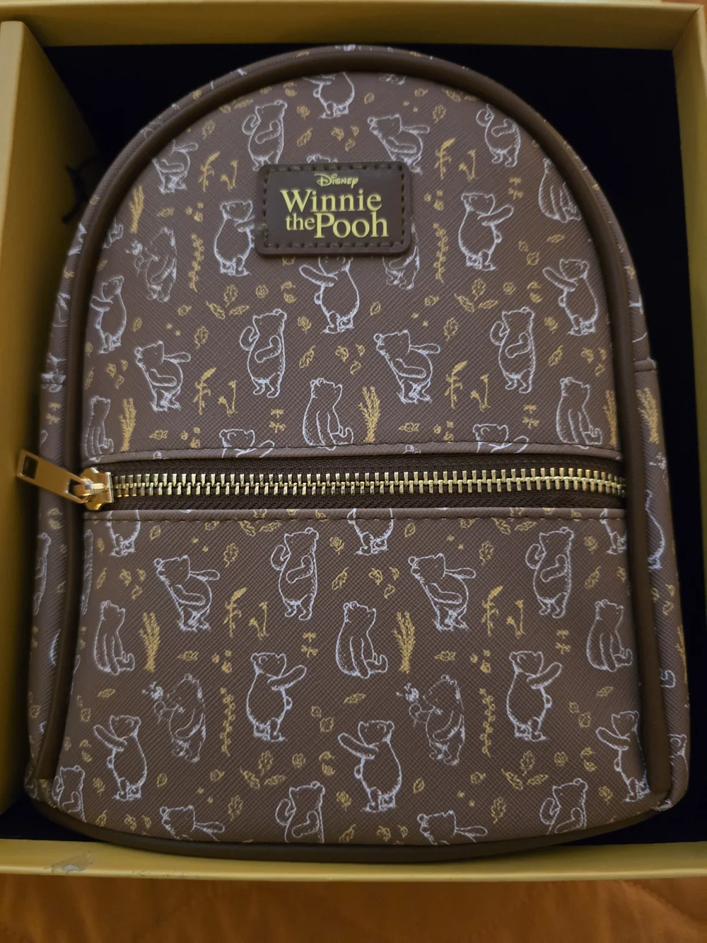 Disney Winnie the Pooh Brown Mini Backpack & Wallet Gift Set with Gold Accents